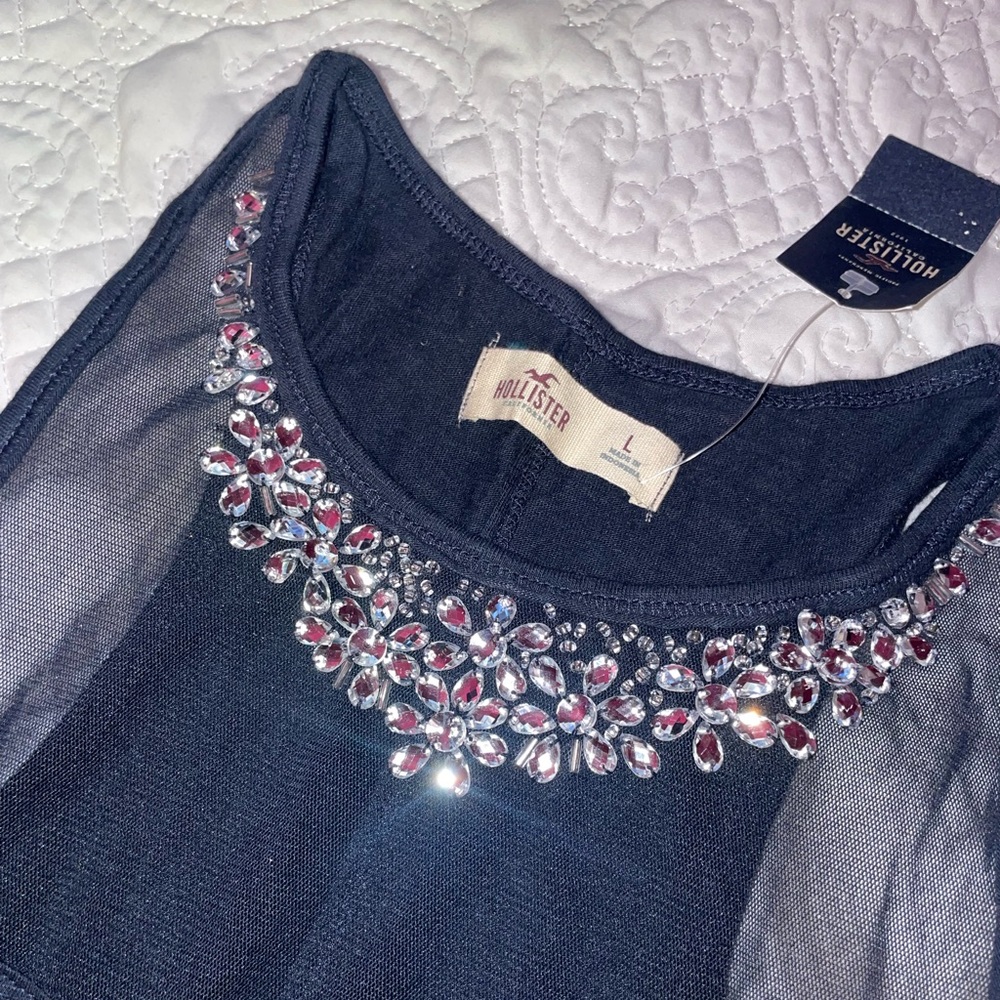 Hollister Navy Embellished Collar Tank Top